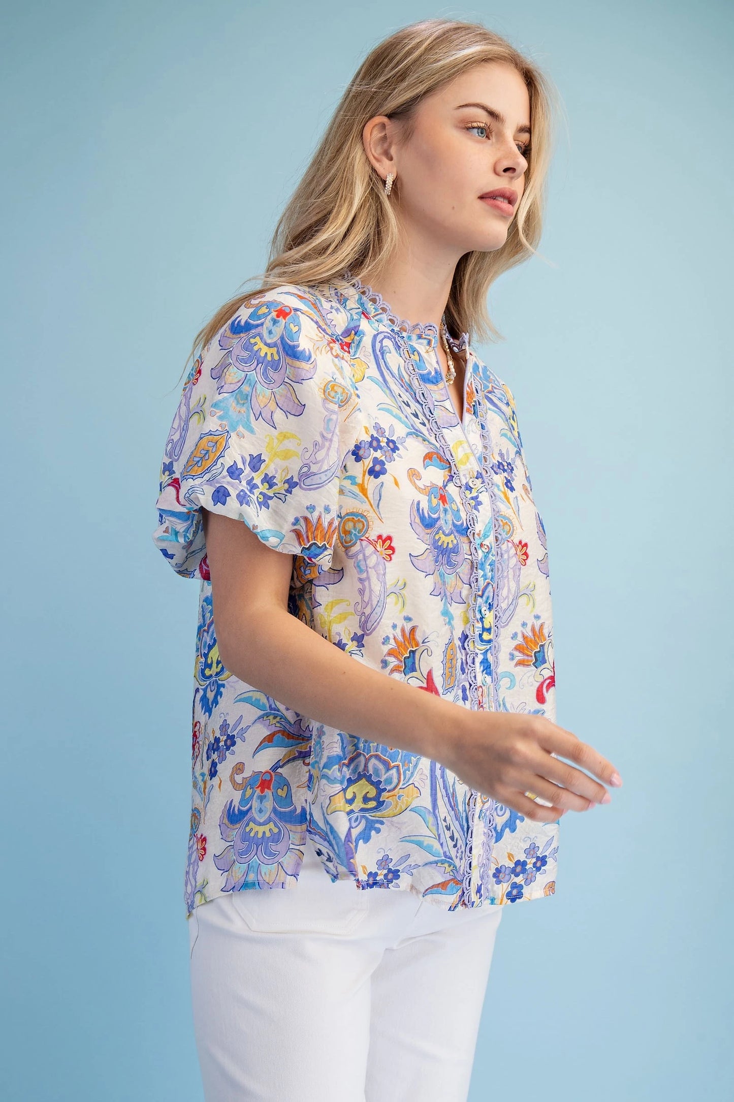 Lena Maria Floral Blouse PERIWINKLE