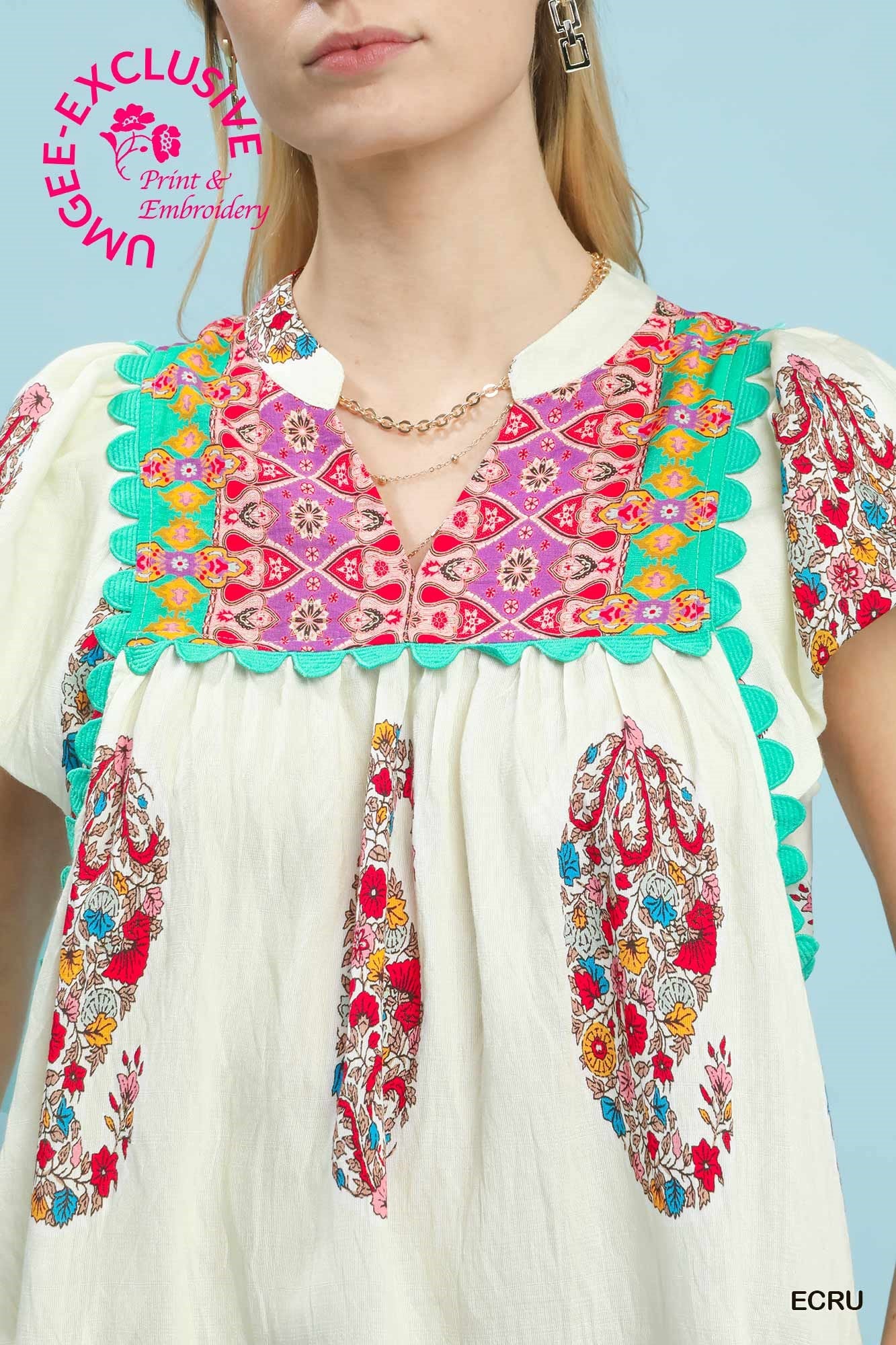 Smocked Flutter Sleeve Top Ecru