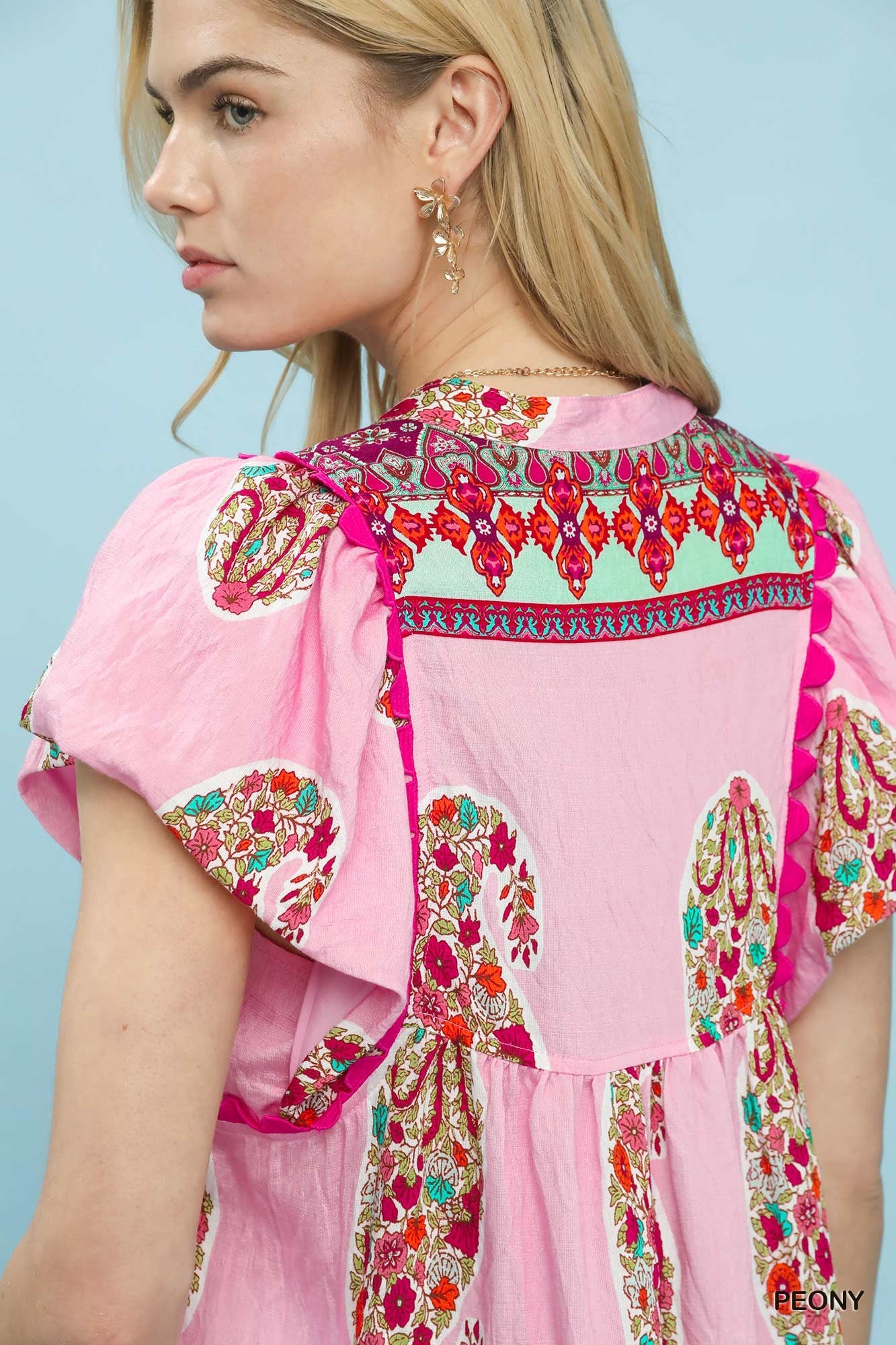 Smocked Flutter Sleeve Top Peony