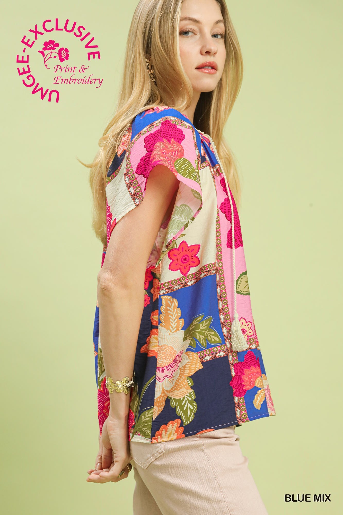 Mandy Lou Patchwork Blouse Blue Mix