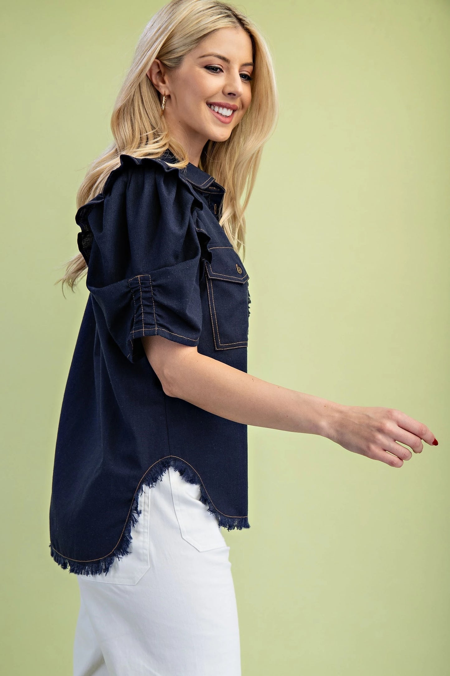 Howdy Linen Frayed Top Dark Navy