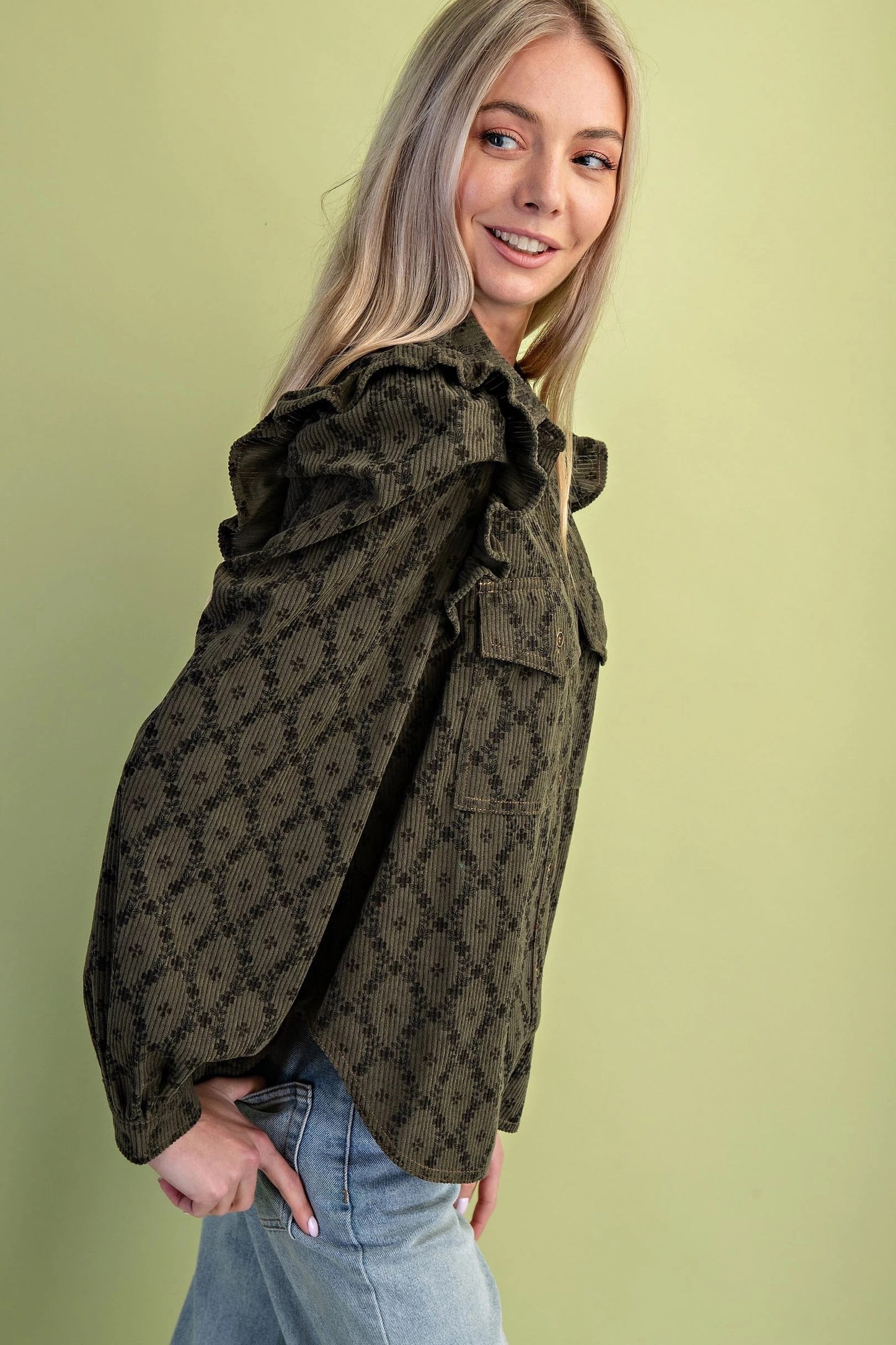Lara Corduroy Button Down Olive Mix