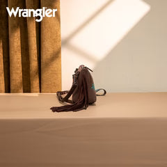 Wrangler Embroidered Aztec Canvas Wristlet/Crossbody- Coffee