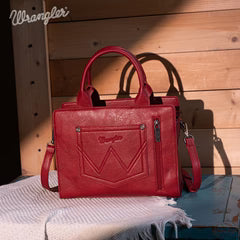 WRANGLER Red Embroidered Tote Crossbody