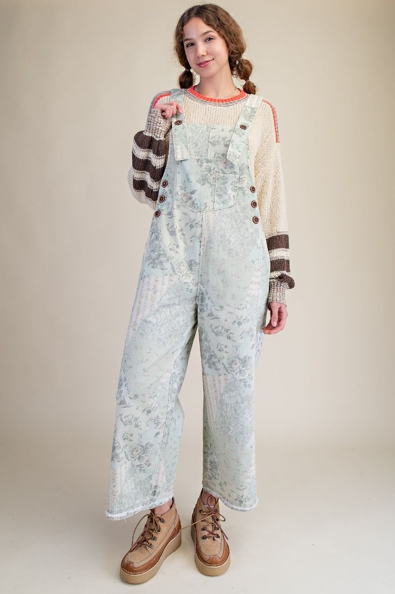 Vintage Flower Patch Overalls Sage