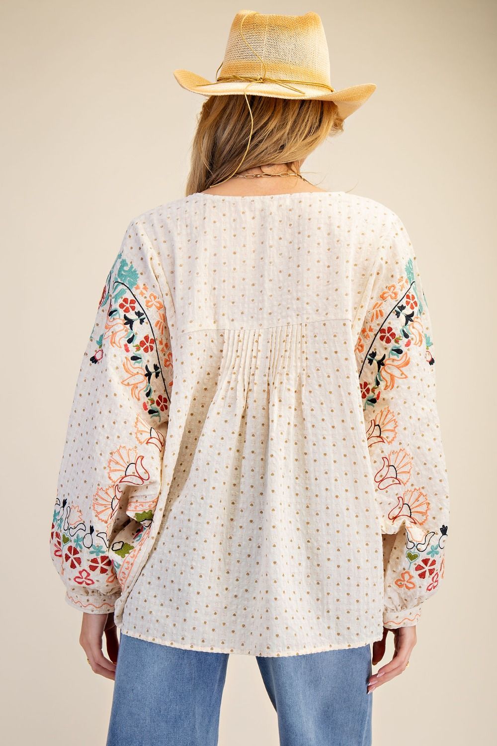 Pamela Gail Embroidered Blouse Oatmeal