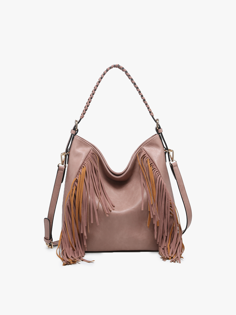 Distressed Hobo Handbag w/ Fringe Detail