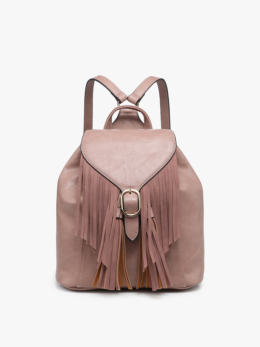 Jewel Distressed Bucket Backpack w/ Fringe