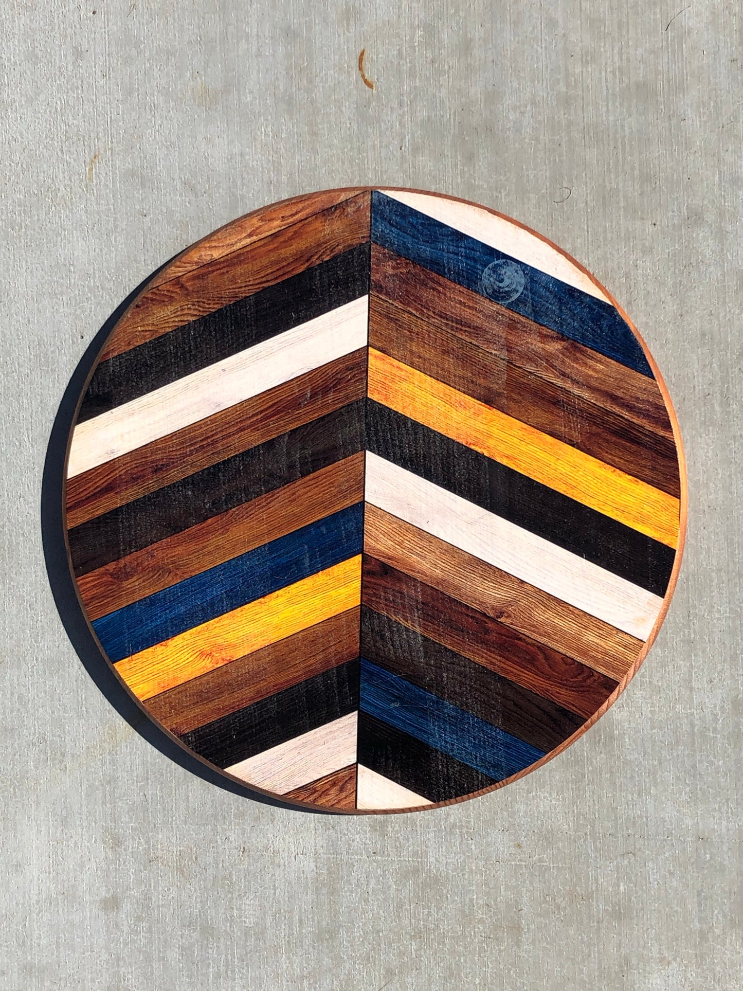 Handmade Lazy Susan 15"- Brown Gold Zig Zag Wood design