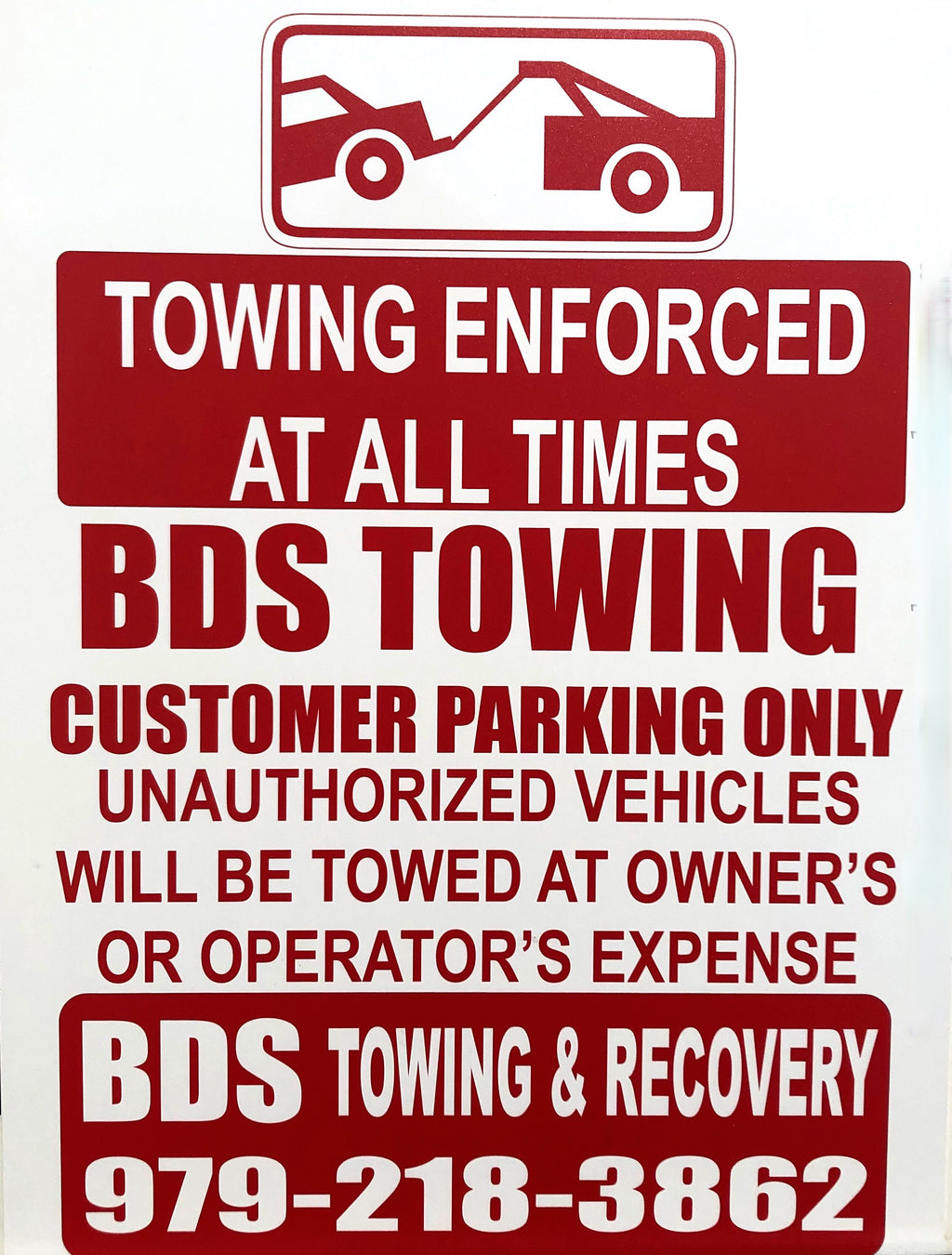 Metal Custom UV Printed Sign- Professional TDLR Towing Signs