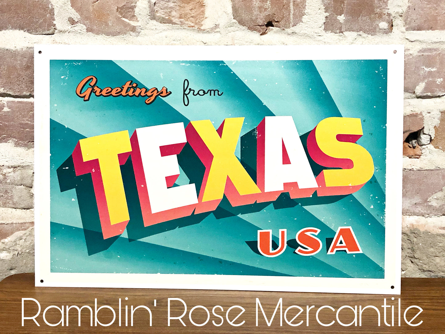 Metal UV Printed Sign- Greetings from TEXAS Retro