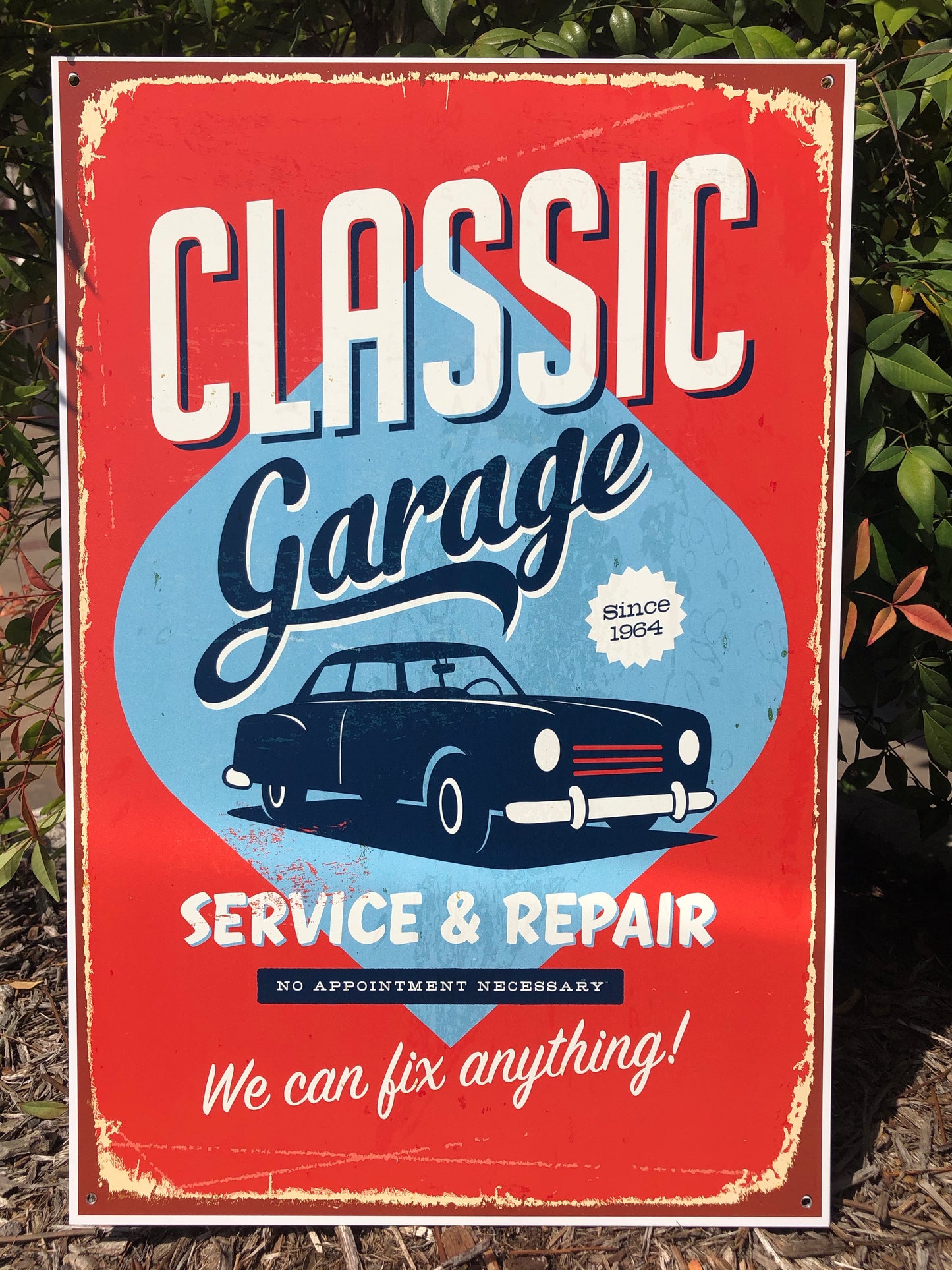 Metal UV Printed Sign- Classic Garage Red