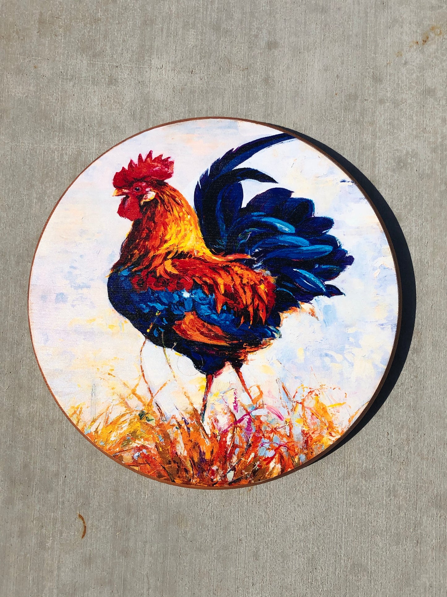 Handmade Lazy Susan 15"- Blue Rooster Design