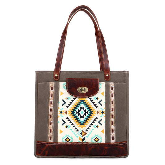 Canvas Cowhide & Leather Women's Tote Bag - Gray/Blue