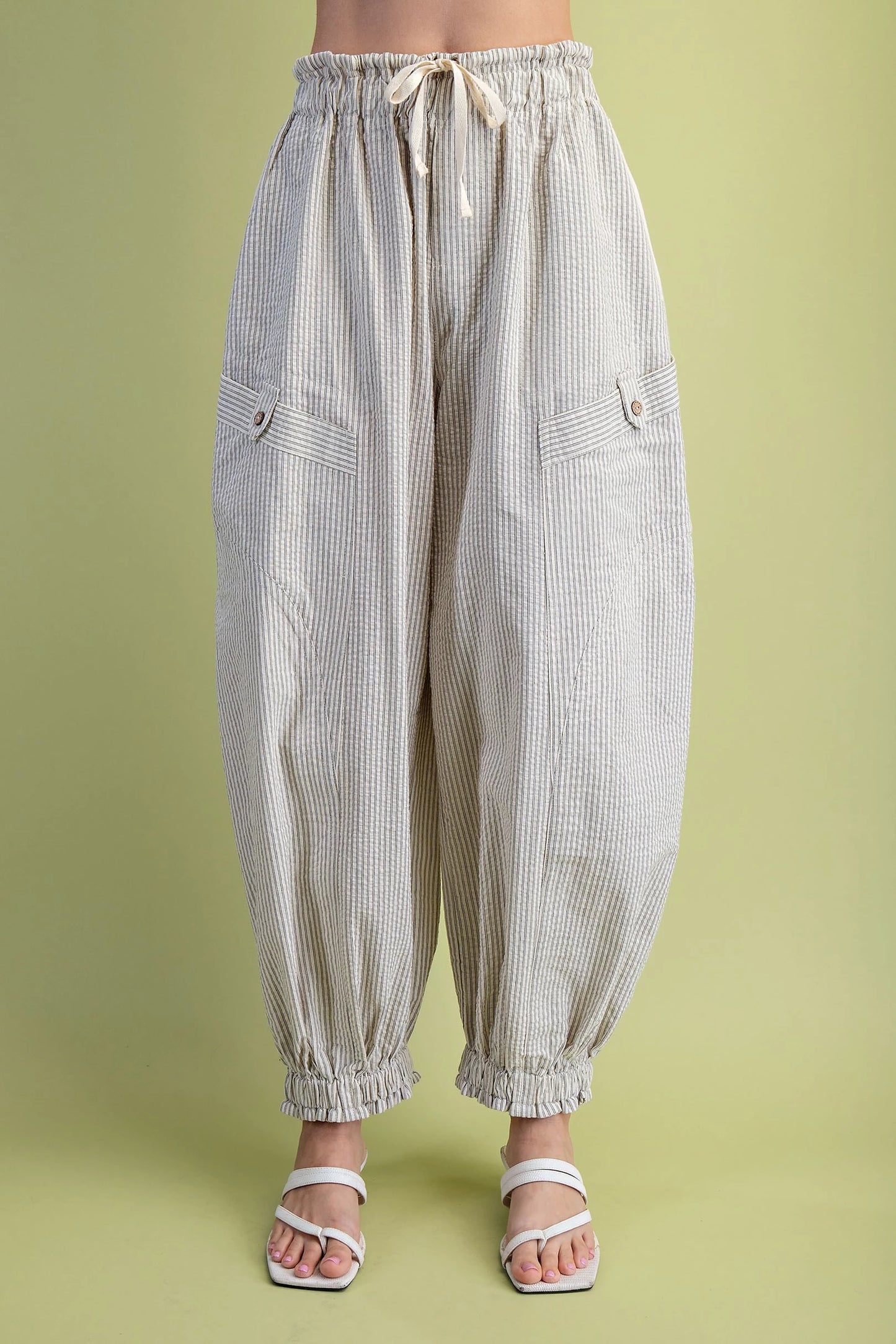 Cream Striped Parachute Pants