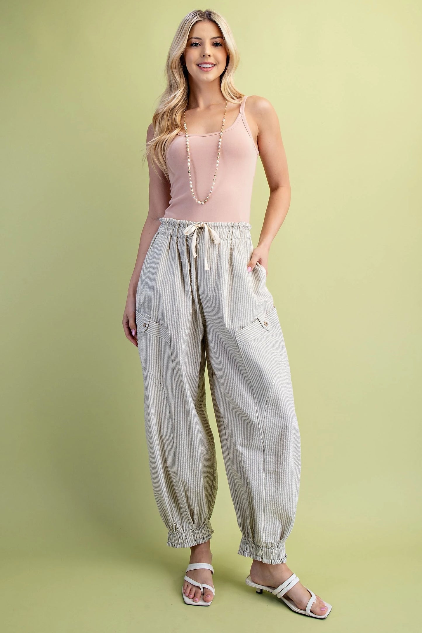 Cream Striped Parachute Pants