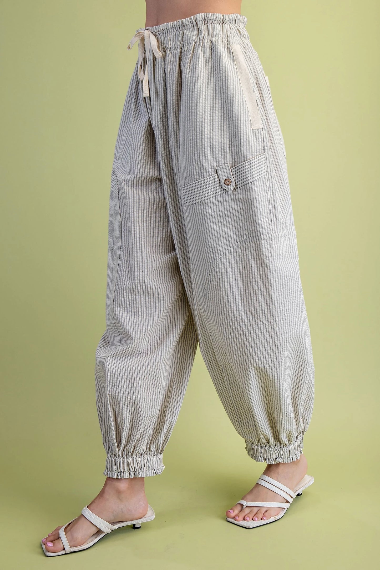 Cream Striped Parachute Pants