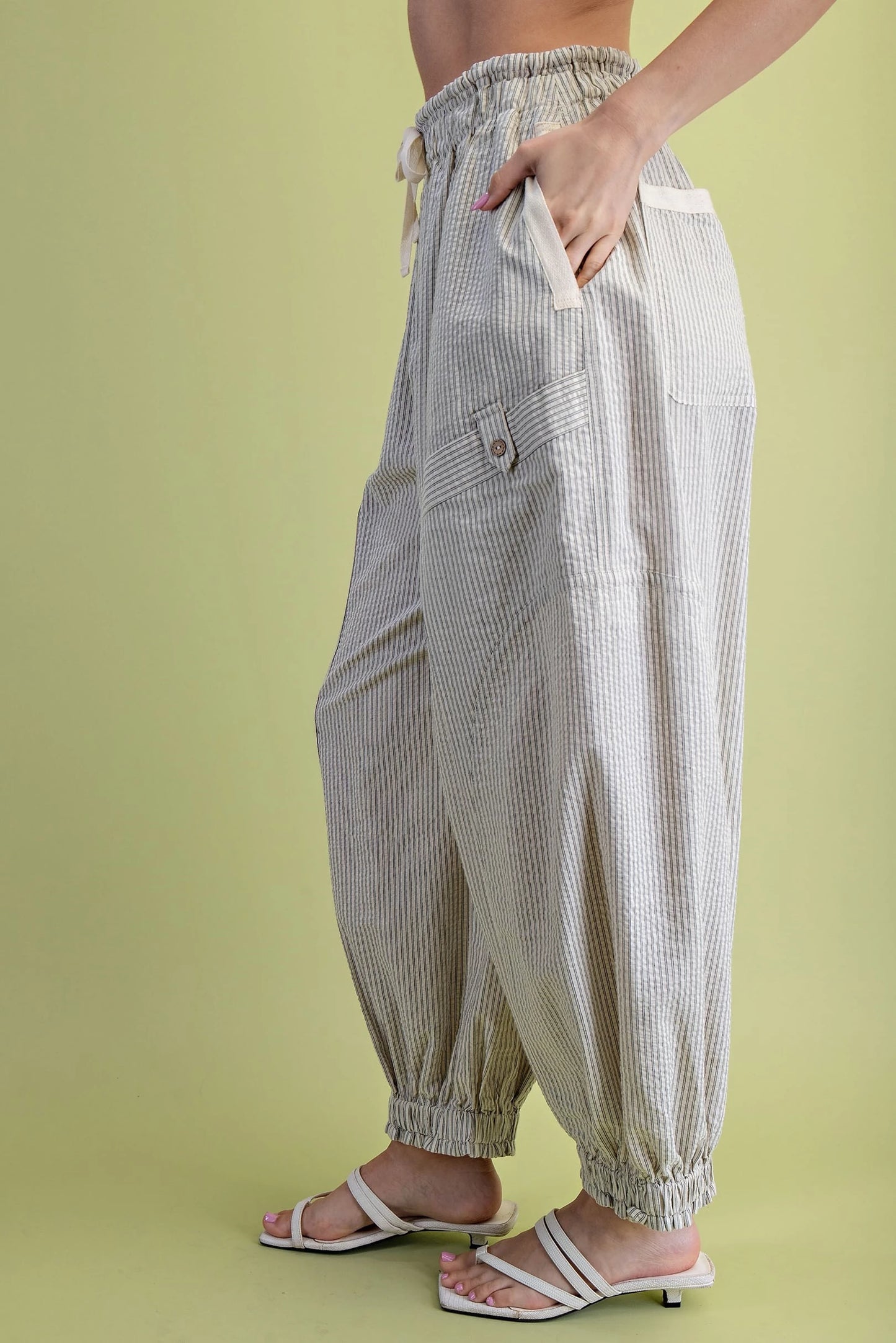 Cream Striped Parachute Pants