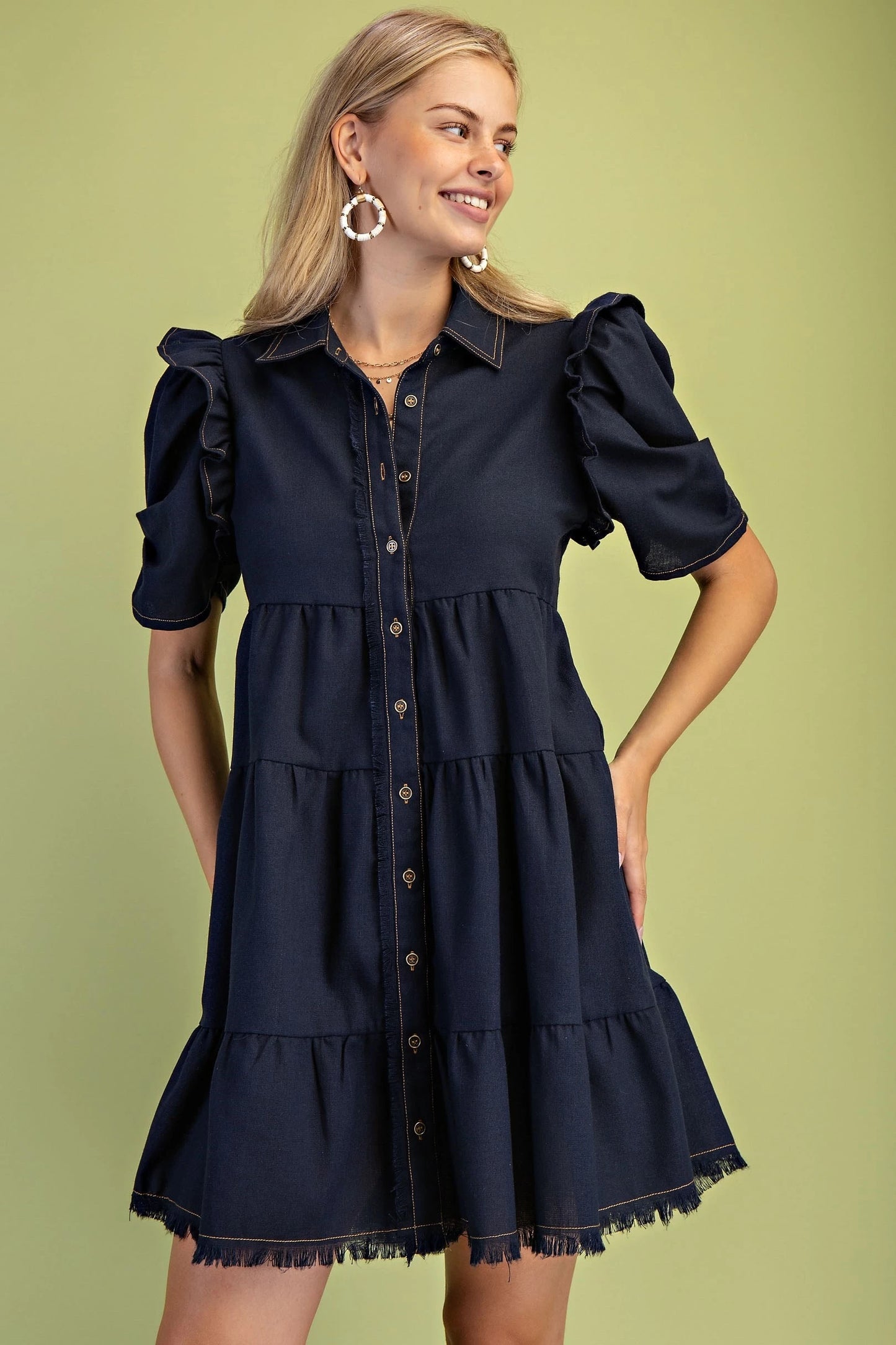 Howdy Linen Dress Dark Navy