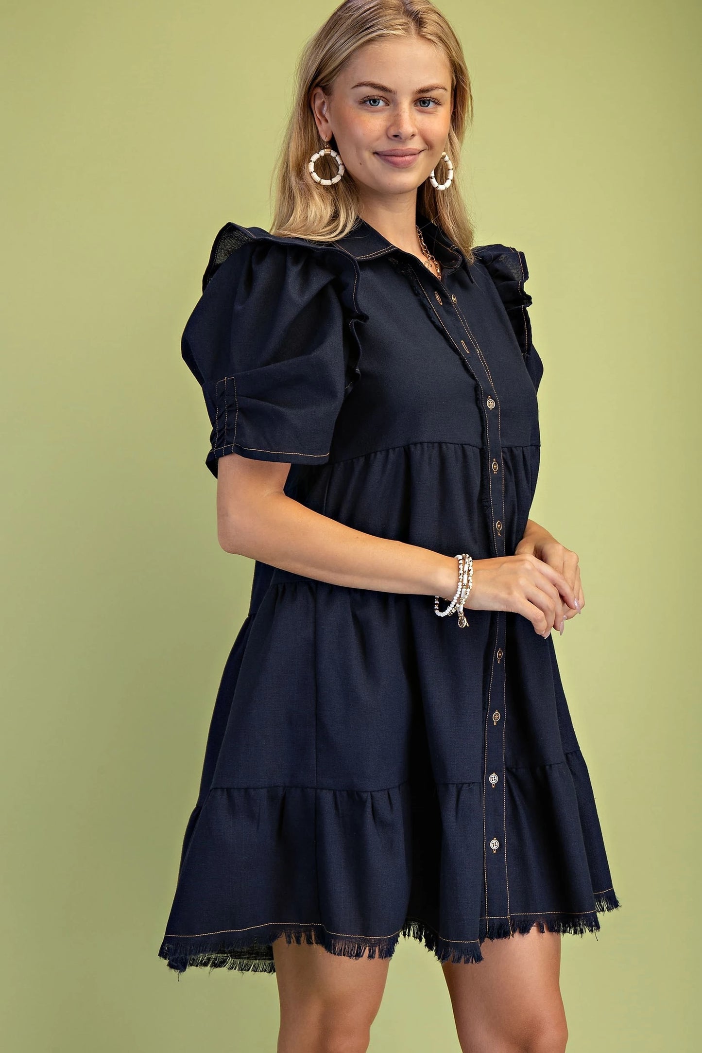Howdy Linen Dress Dark Navy