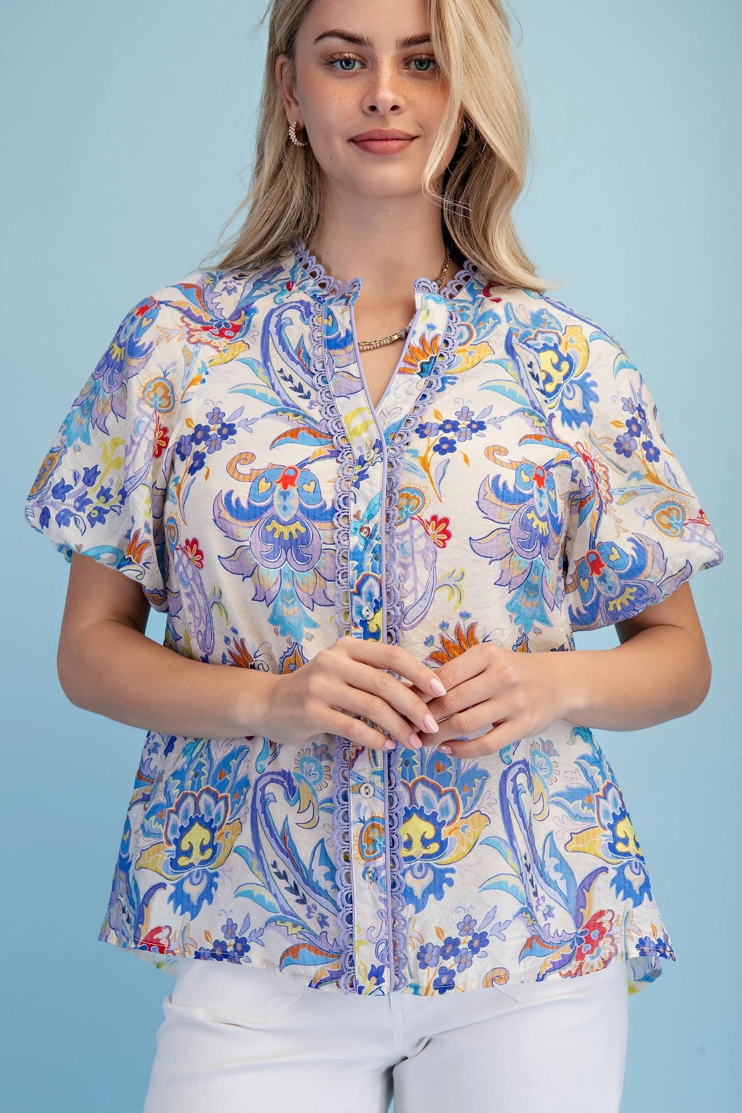 Lena Maria Floral Blouse PERIWINKLE