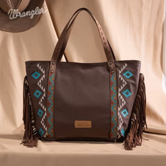 Wrangler Aztec Embroidered Large Tote Bag- Brown