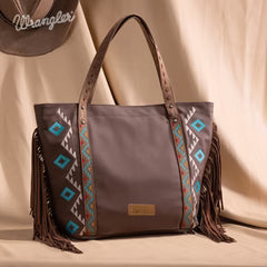 Wrangler Aztec Embroidered Large Tote Bag- Brown