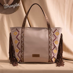 Wrangler Aztec Embroidered Large Tote Bag- Tan