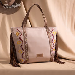 Wrangler Aztec Embroidered Large Tote Bag- Tan