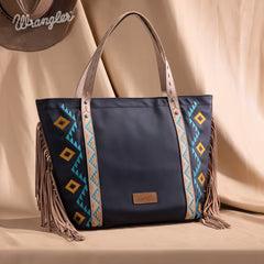 Wrangler Aztec Embroidered Large Tote Bag- Black