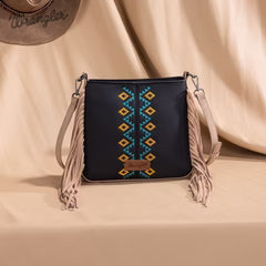 Wrangler Aztec Embroidered Fringe Crossbody - Black