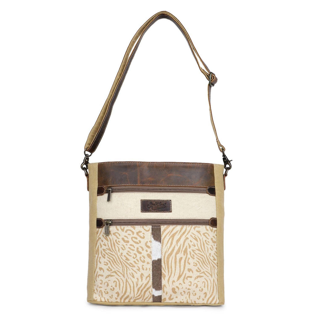 Canvas Cowhide & Leather Women's Crossbody - Eggshell/Khaki