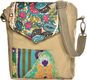 Recycled Military Tent w/Vintage Fabric Crossbody