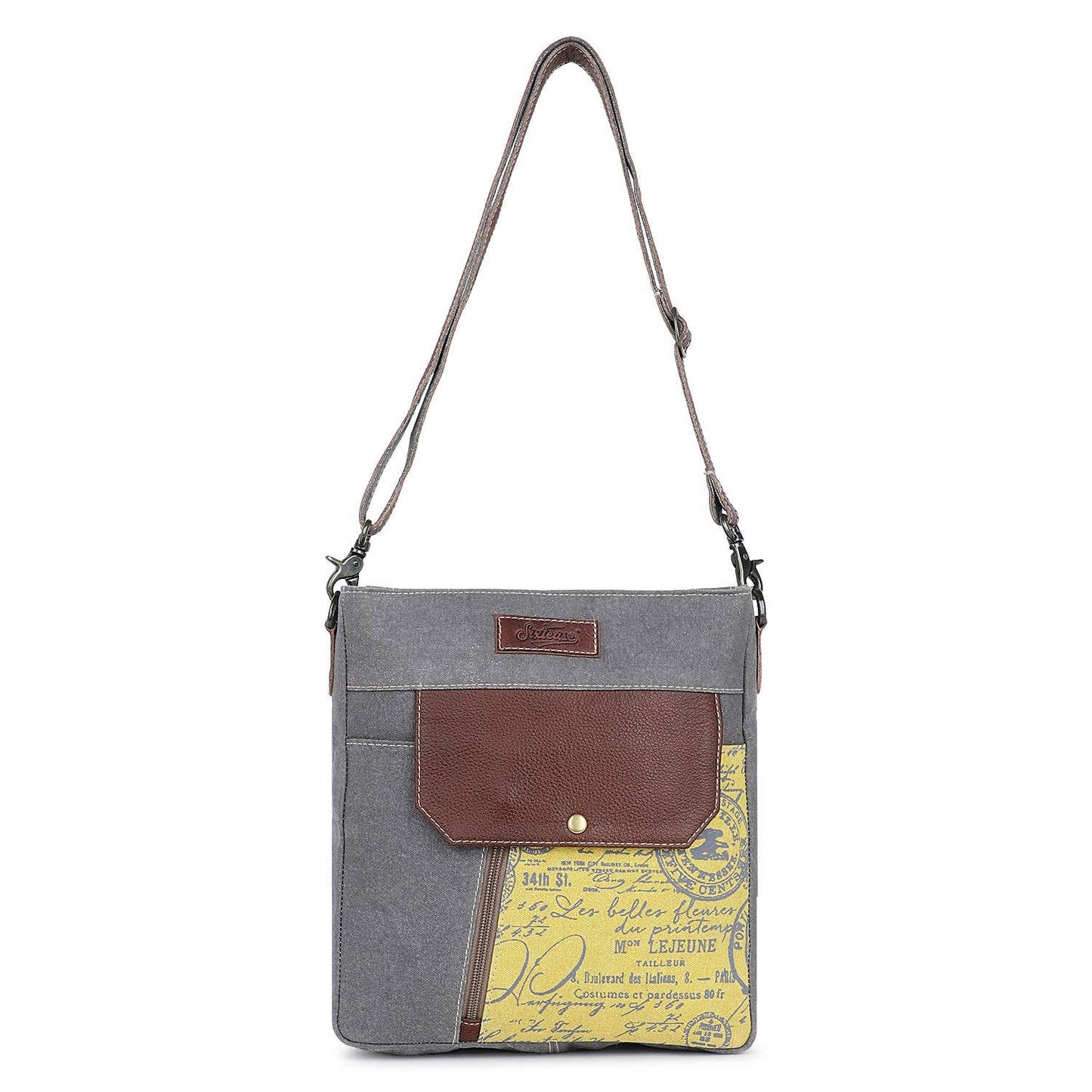 Canvas & Leather Women's Crossbody Bag - Flax/Dim Gray