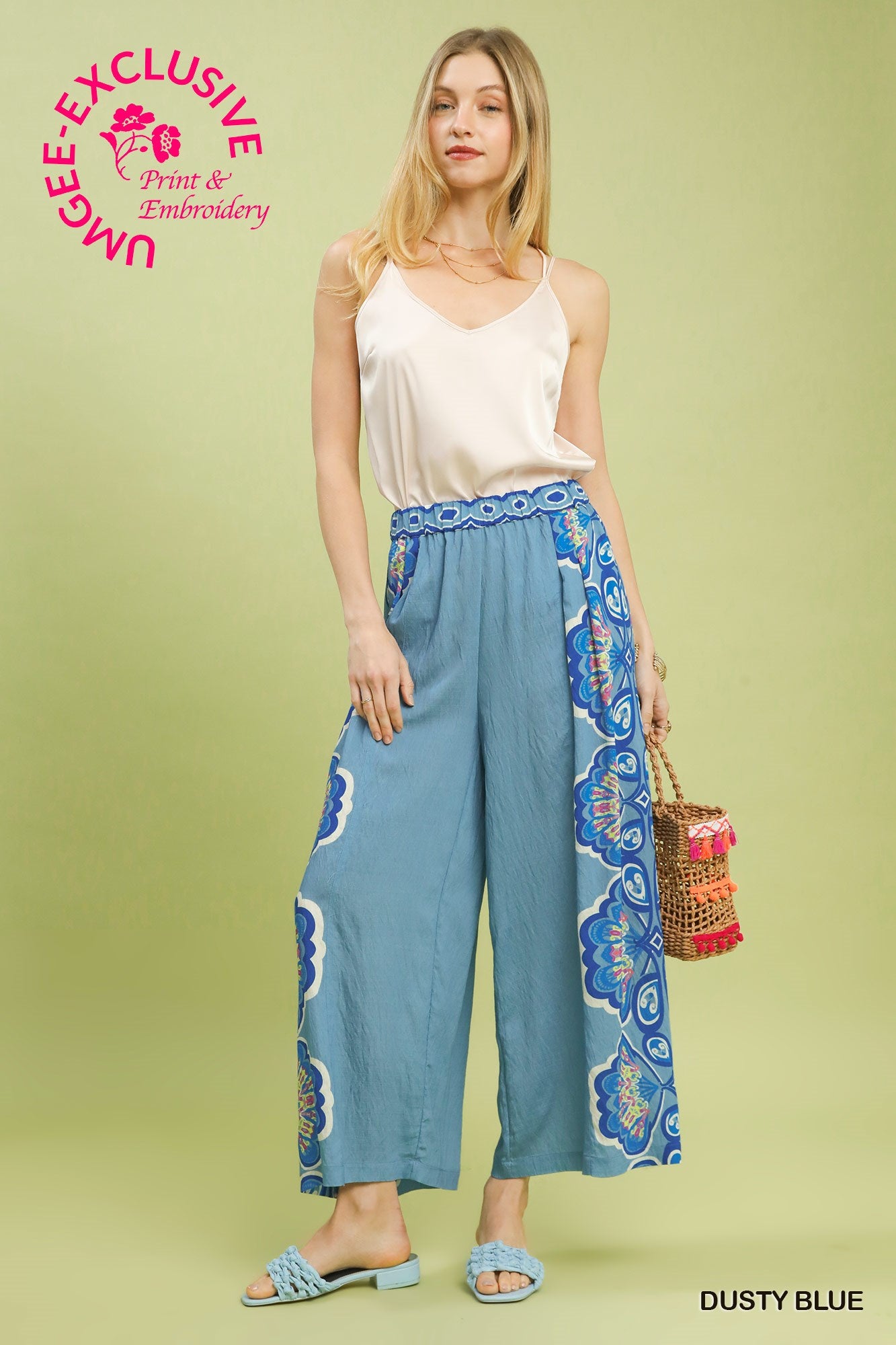 Jeanie Palazzo Pants-Dusty Blue
