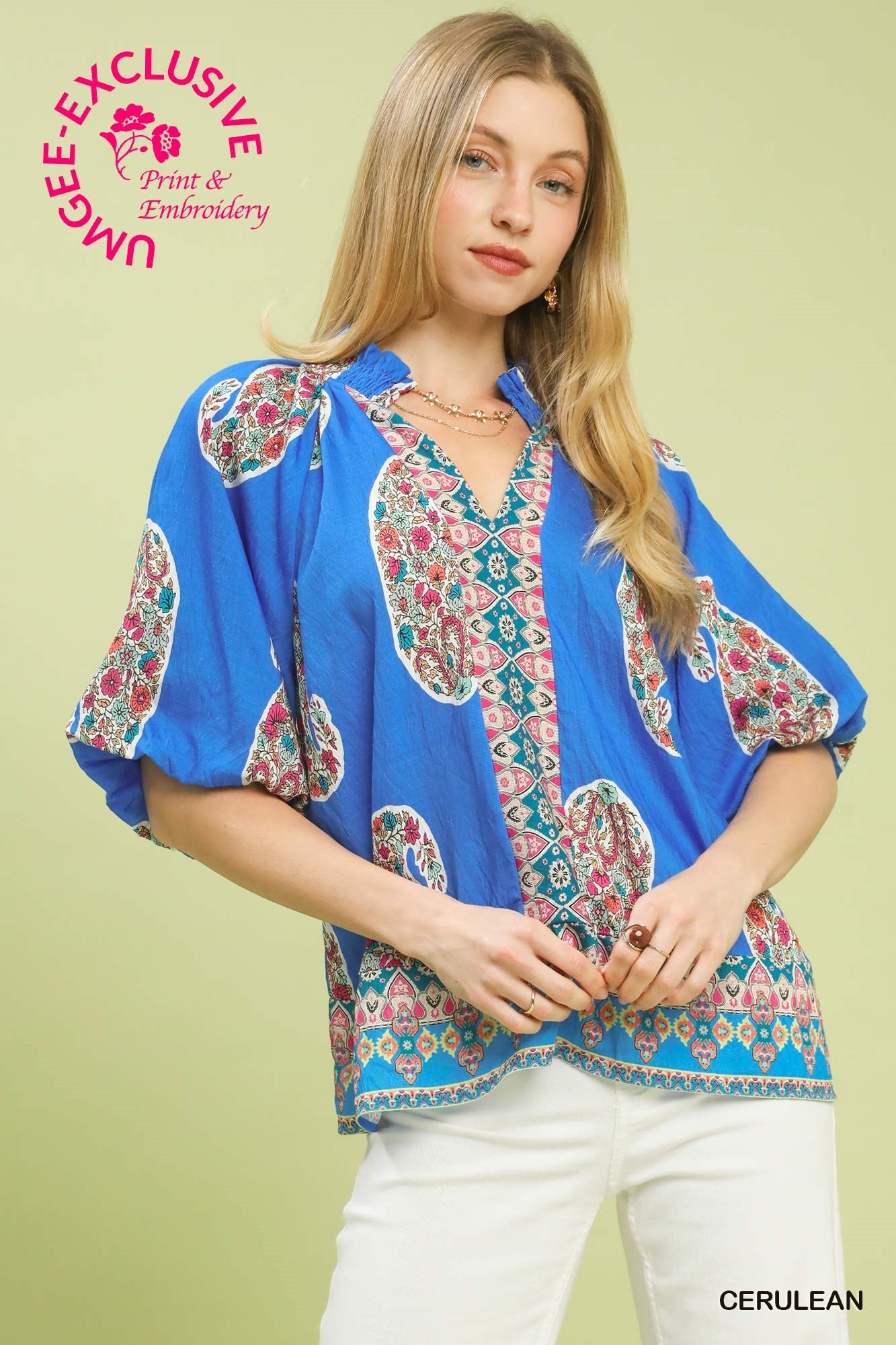 Paisley Border Print Top Ceru