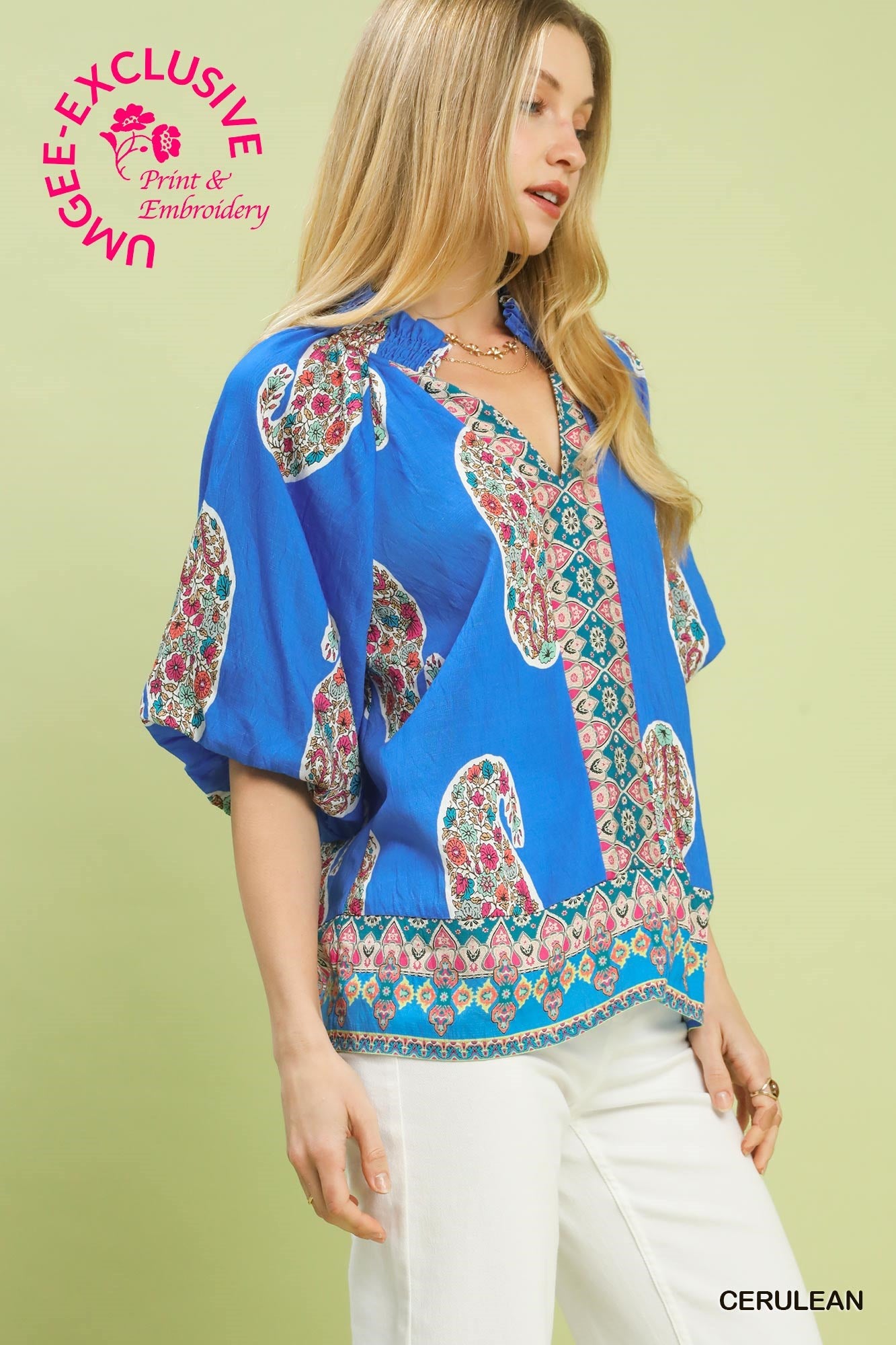 Paisley Border Print Top Ceru