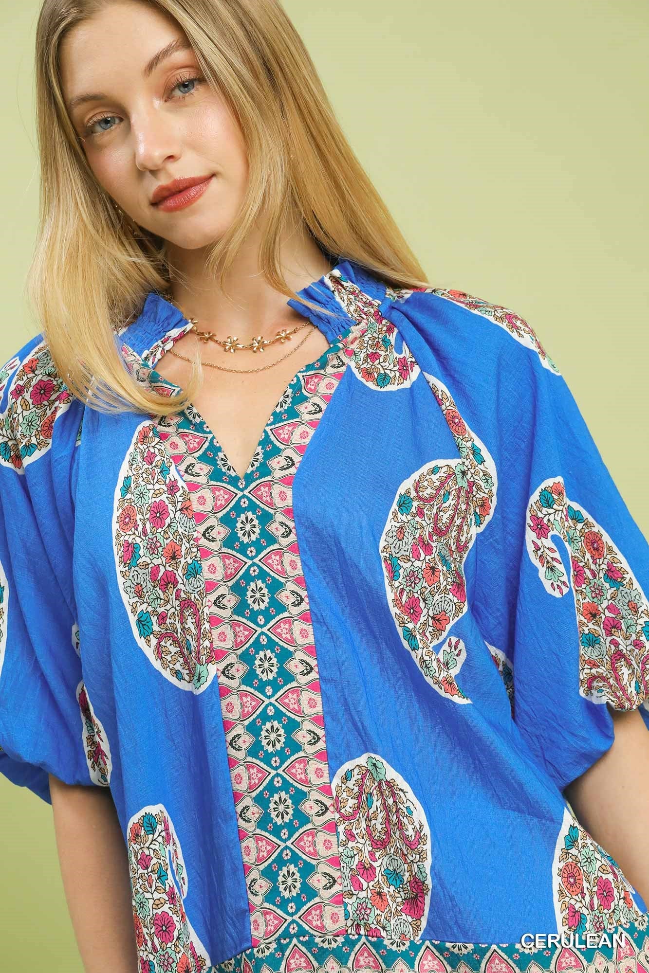 Paisley Border Print Top Ceru