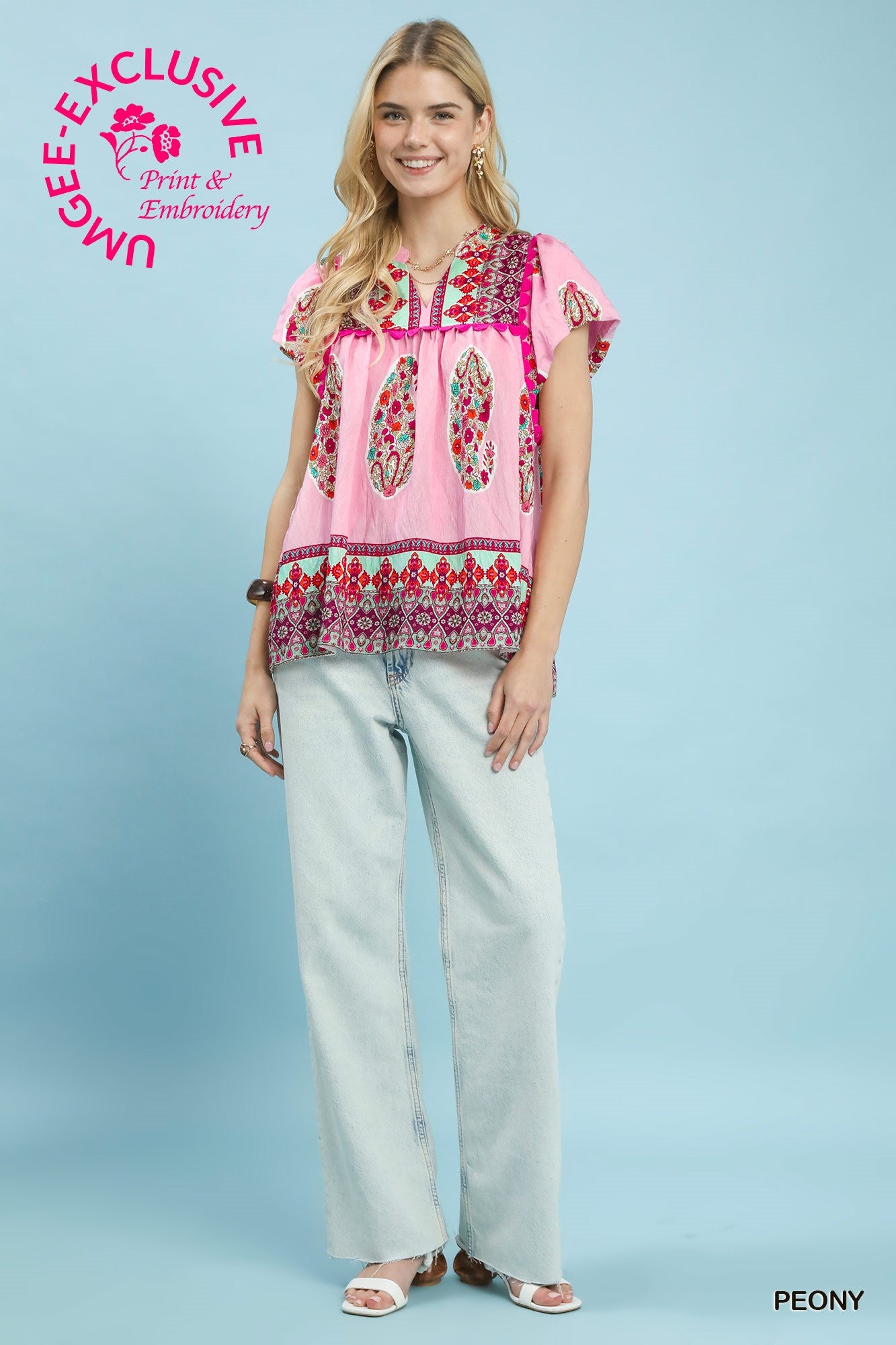 Smocked Flutter Sleeve Top Peony