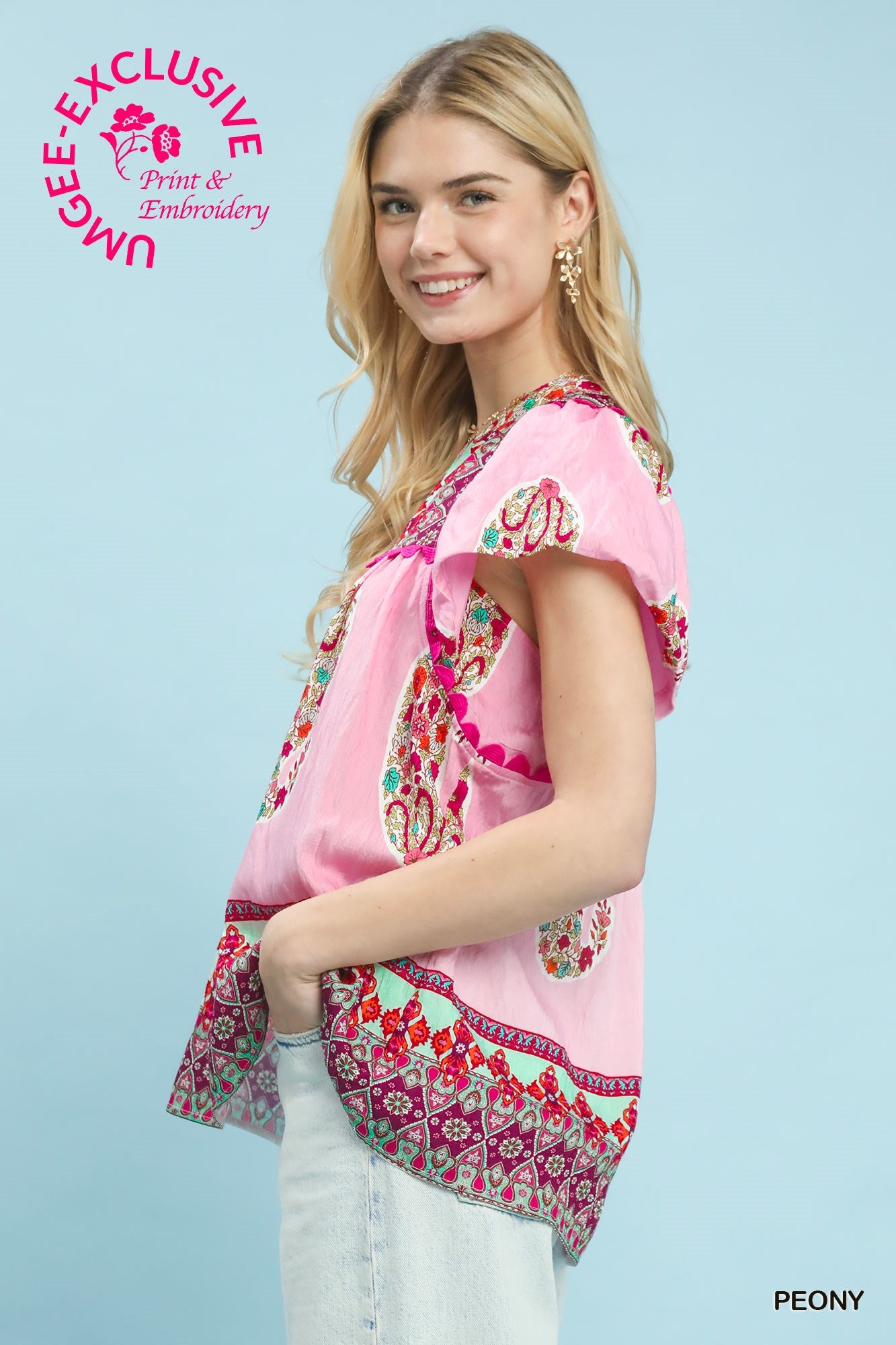 Smocked Flutter Sleeve Top Peony