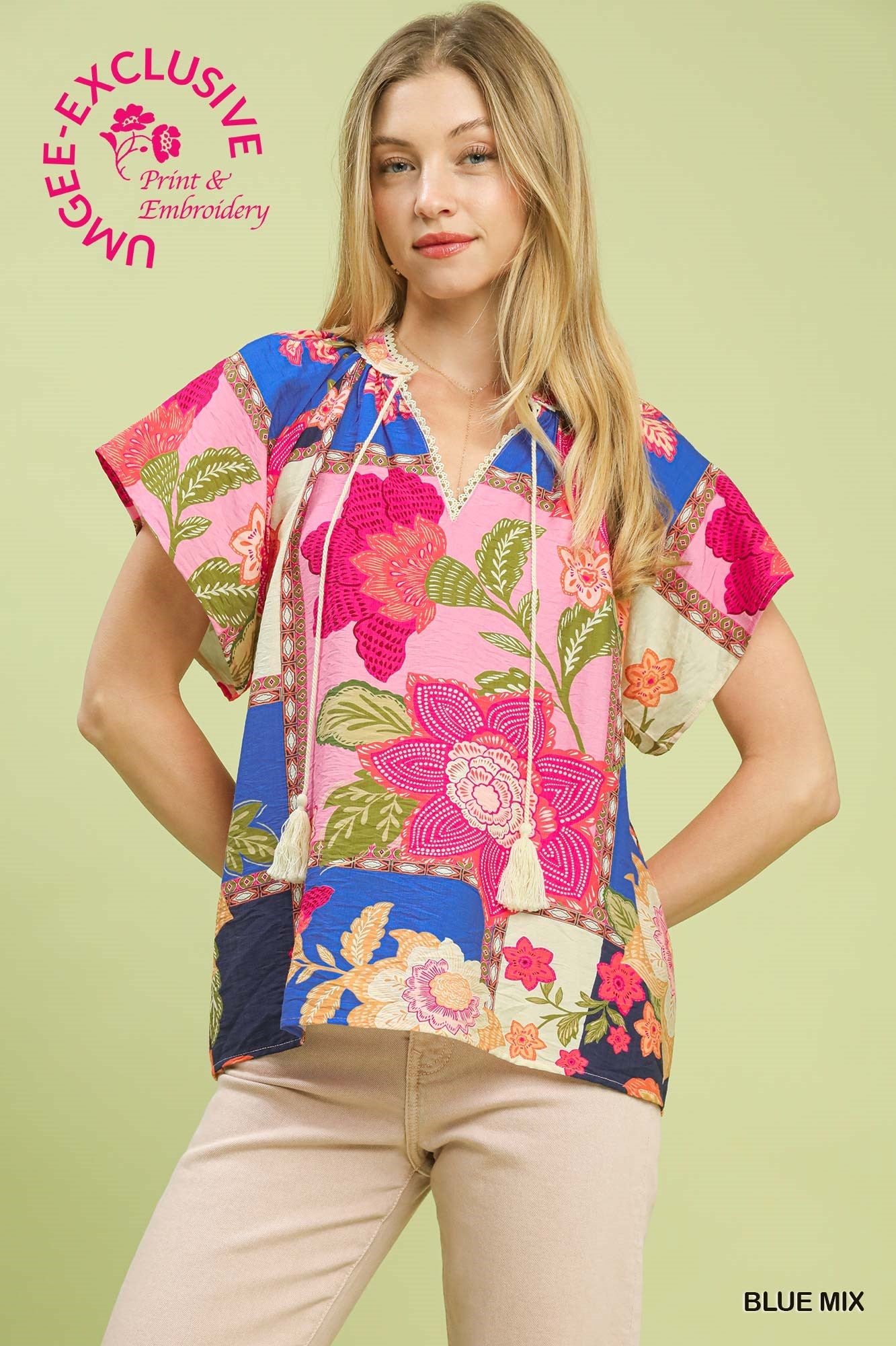 Mandy Lou Patchwork Blouse Blue Mix