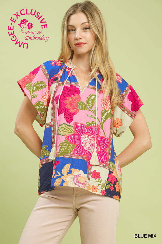 Mandy Lou Patchwork Blouse Blue Mix