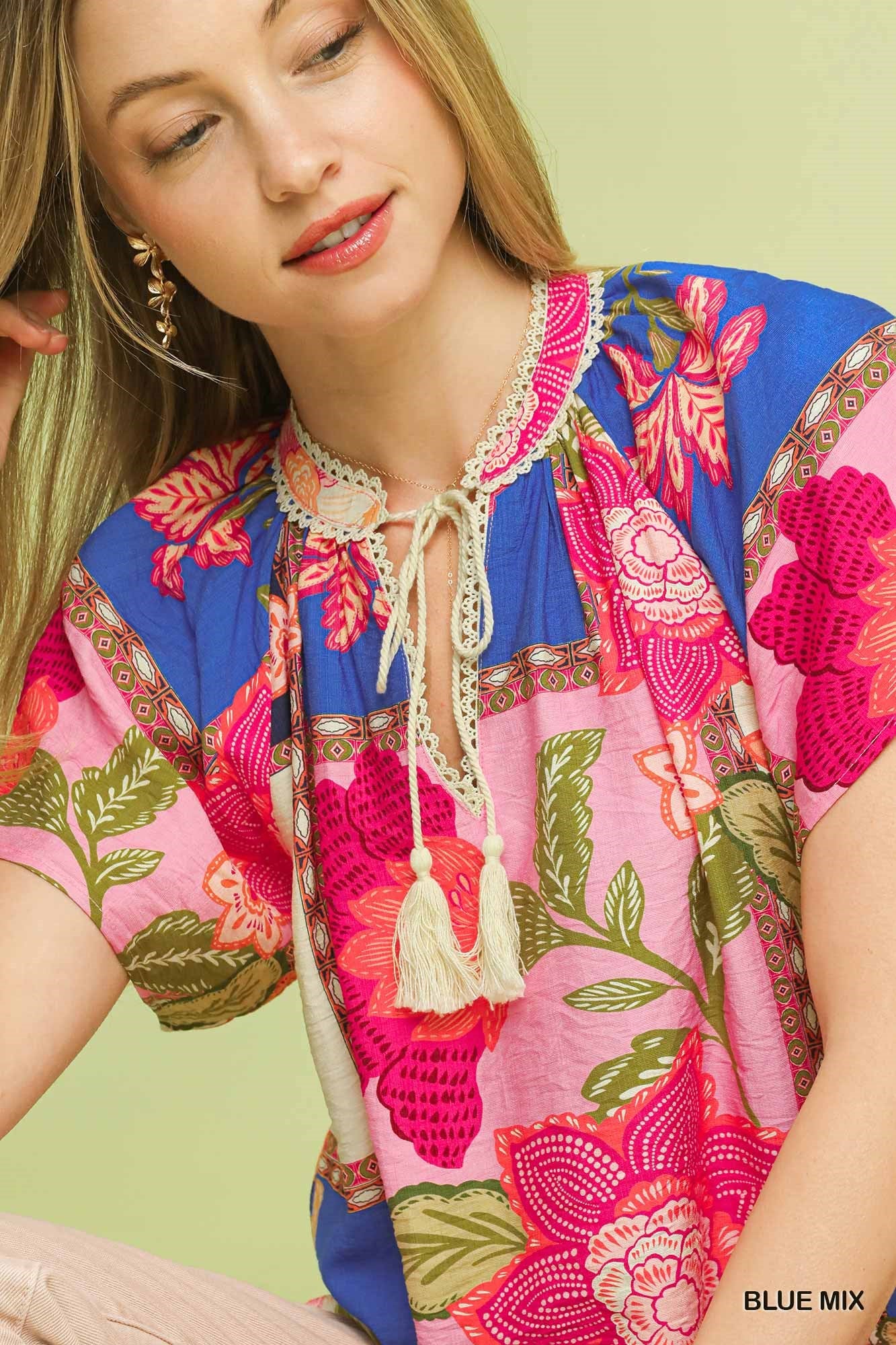 Mandy Lou Patchwork Blouse Blue Mix