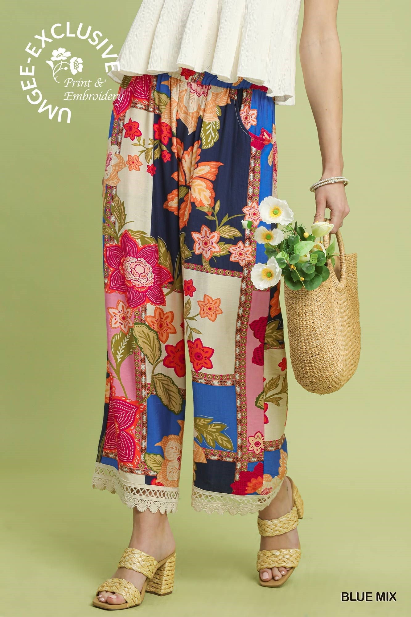 Mandy Lou Patchwork Pants Blue Mix