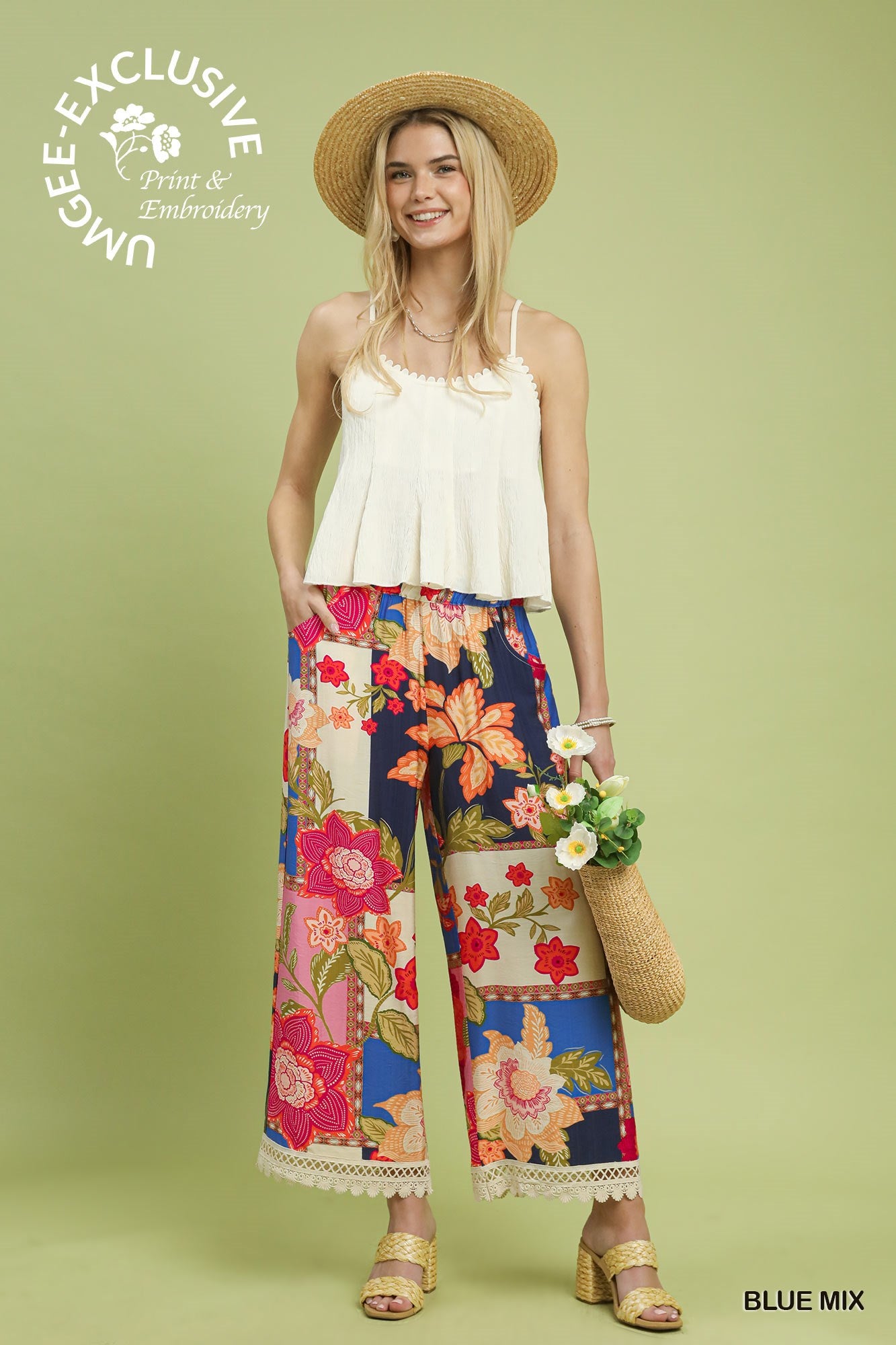 Mandy Lou Patchwork Pants Blue Mix