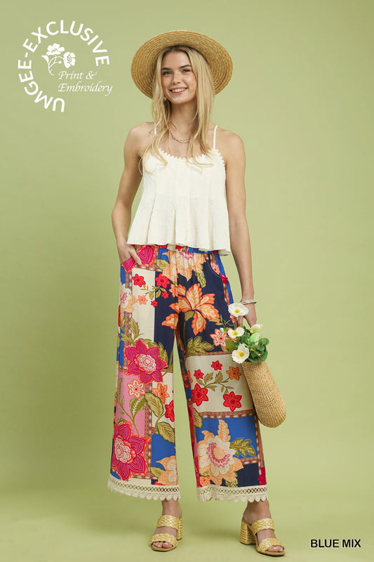 Mandy Lou Patchwork Pants Blue Mix