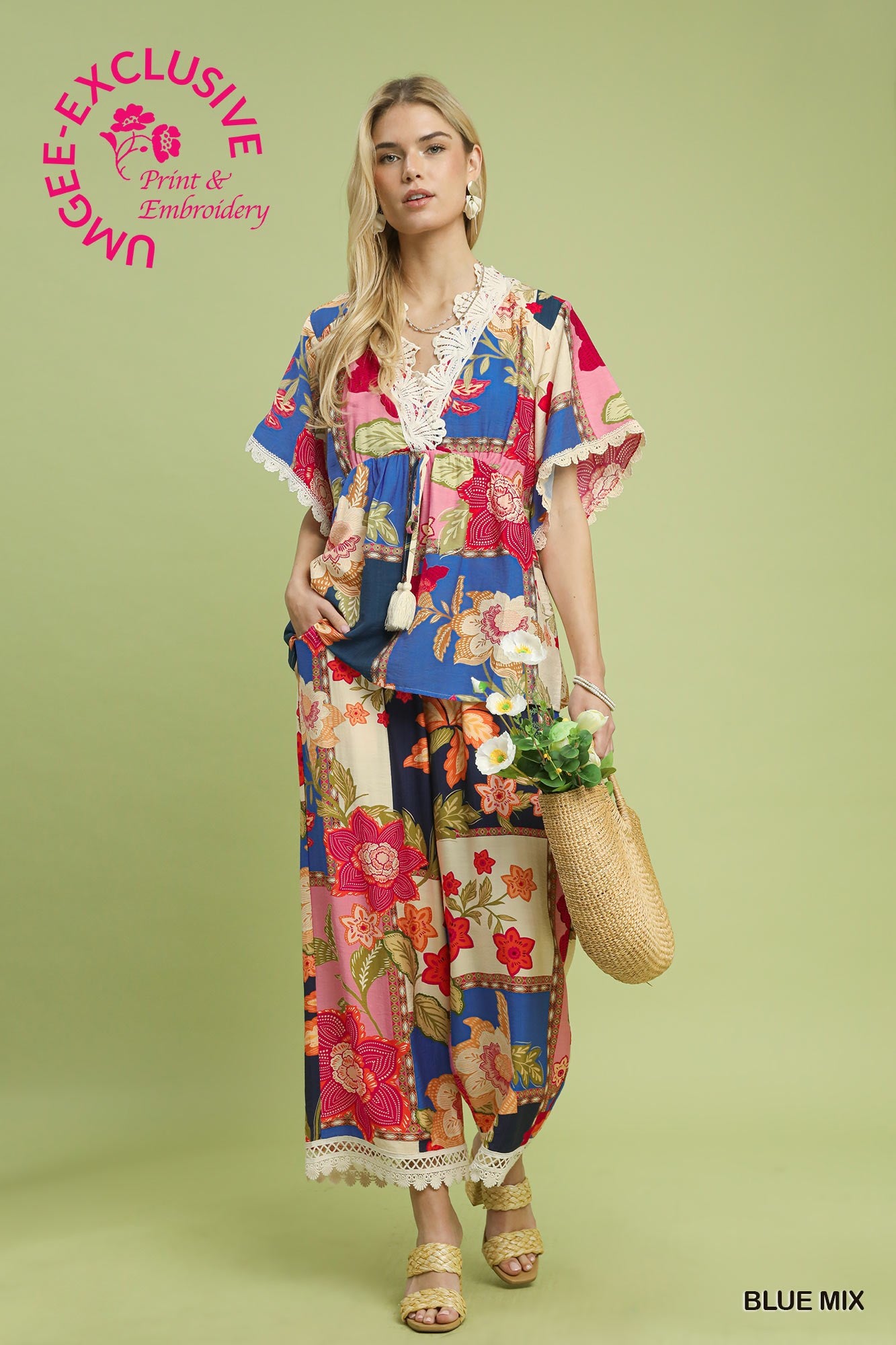 Mandy Lou Patchwork Pants Blue Mix