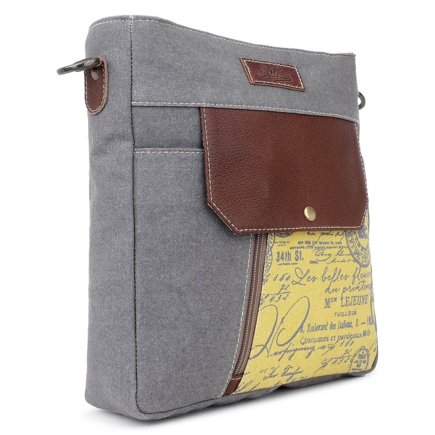 Canvas & Leather Women's Crossbody Bag - Flax/Dim Gray