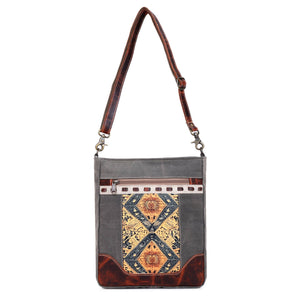 Canvas & Leather Women's Shoulder Bag - Green Geometric