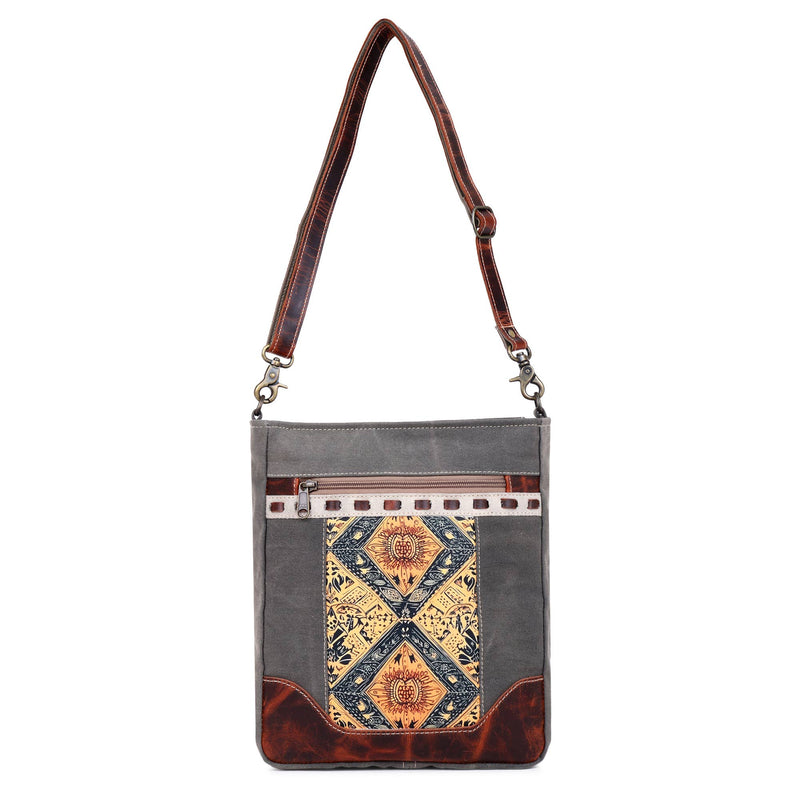 Canvas & Leather Women's Shoulder Bag - Green Geometric